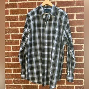 Ralph Lauren Classic Fit Button Down Shirt 100% Cotton Size XLT Navy Green Plaid